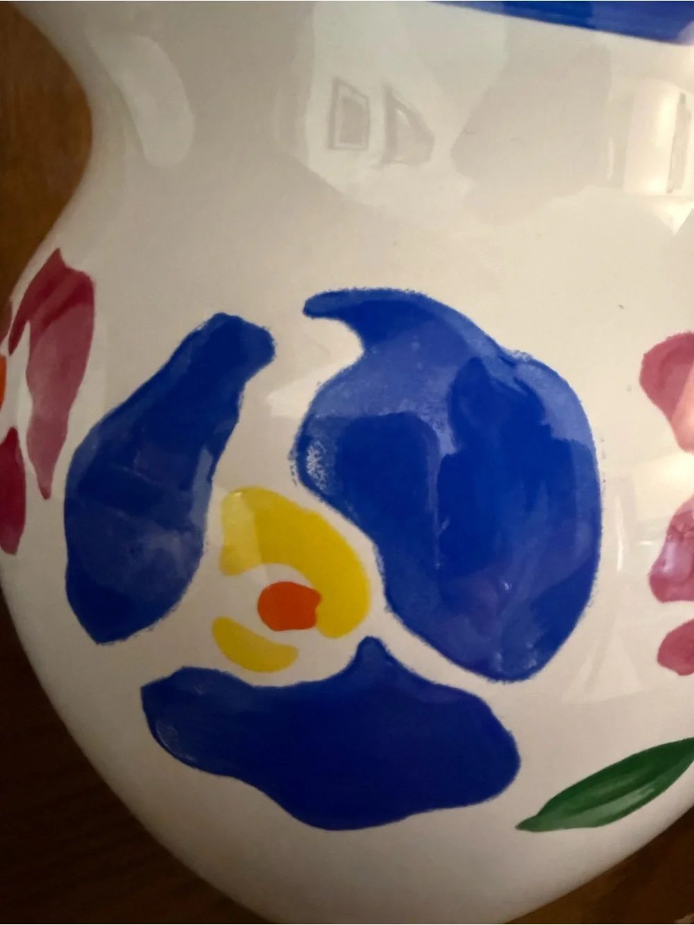 Vintage-hand Painted Floral Ceramic Pitcher in White with Pink and Blue Accents